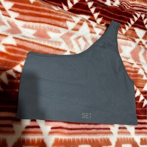 SET Active Ribbed blue one shoulder sporrs bra